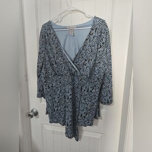 Dressbarn Woman 3X Blue Wrap Style Top Plus Size V Neck Peplum Blouse